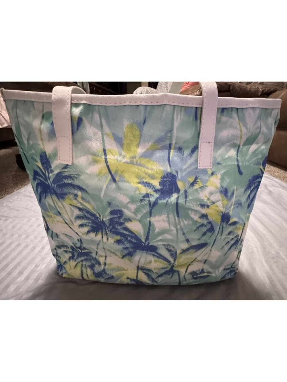 Tropical Palm Tree Tote Bag w Matching Wristlet Aqua Blue Green Beach Vacation